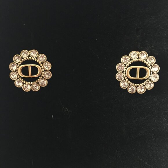 Christian Dior Gold Plated Paved Swarovski Crystal Earrings - Picture 1 of 4